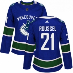 Womens Adidas Vancouver Canucks 21 Antoine Roussel Authentic Blue Home NHL Jersey 