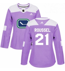 Womens Adidas Vancouver Canucks 21 Antoine Roussel Authentic Purple Fights Cancer Practice NHL Jersey 