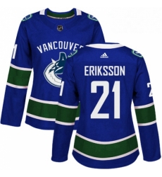 Womens Adidas Vancouver Canucks 21 Loui Eriksson Authentic Blue Home NHL Jersey 