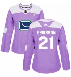 Womens Adidas Vancouver Canucks 21 Loui Eriksson Authentic Purple Fights Cancer Practice NHL Jersey 