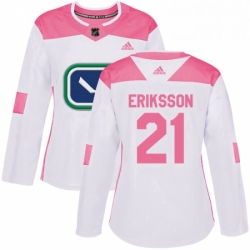 Womens Adidas Vancouver Canucks 21 Loui Eriksson Authentic WhitePink Fashion NHL Jersey 
