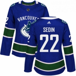 Womens Adidas Vancouver Canucks 22 Daniel Sedin Authentic Blue Home NHL Jersey 