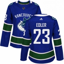 Womens Adidas Vancouver Canucks 23 Alexander Edler Authentic Blue Home NHL Jersey 