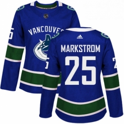 Womens Adidas Vancouver Canucks 25 Jacob Markstrom Authentic Blue Home NHL Jersey 