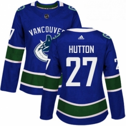 Womens Adidas Vancouver Canucks 27 Ben Hutton Authentic Blue Home NHL Jersey 