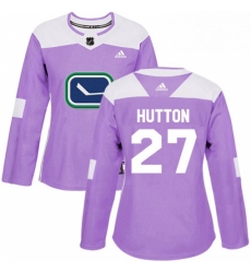 Womens Adidas Vancouver Canucks 27 Ben Hutton Authentic Purple Fights Cancer Practice NHL Jersey 
