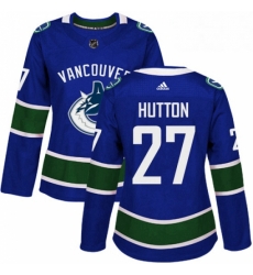 Womens Adidas Vancouver Canucks 27 Ben Hutton Premier Blue Home NHL Jersey 