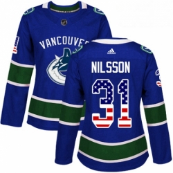 Womens Adidas Vancouver Canucks 31 Anders Nilsson Authentic Blue USA Flag Fashion NHL Jersey 