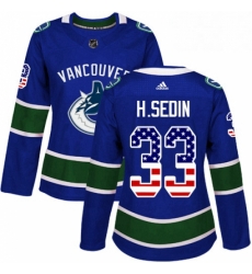 Womens Adidas Vancouver Canucks 33 Henrik Sedin Authentic Blue USA Flag Fashion NHL Jersey 