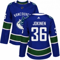 Womens Adidas Vancouver Canucks 36 Jussi Jokinen Authentic Blue Home NHL Jerse