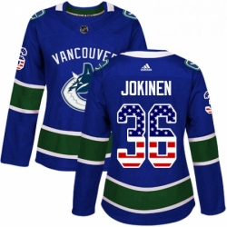 Womens Adidas Vancouver Canucks 36 Jussi Jokinen Authentic Blue USA Flag Fashion NHL Jerse