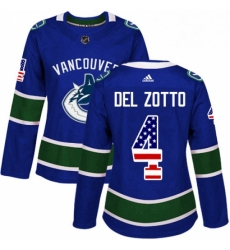Womens Adidas Vancouver Canucks 4 Michael Del Zotto Authentic Blue USA Flag Fashion NHL Jersey 