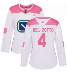 Womens Adidas Vancouver Canucks 4 Michael Del Zotto Authentic WhitePink Fashion NHL Jersey 