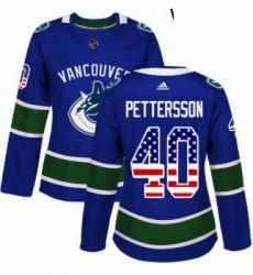 Womens Adidas Vancouver Canucks 40 Elias Pettersson Blue Home Authentic USA Flag Stitched NHL Jersey 
