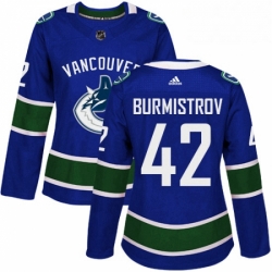 Womens Adidas Vancouver Canucks 42 Alex Burmistrov Authentic Blue Home NHL Jersey 