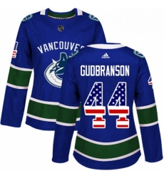 Womens Adidas Vancouver Canucks 44 Erik Gudbranson Authentic Blue USA Flag Fashion NHL Jersey 