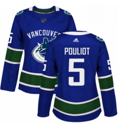 Womens Adidas Vancouver Canucks 5 Derrick Pouliot Authentic Blue Home NHL Jersey 