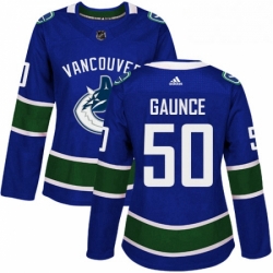 Womens Adidas Vancouver Canucks 50 Brendan Gaunce Authentic Blue Home NHL Jersey 