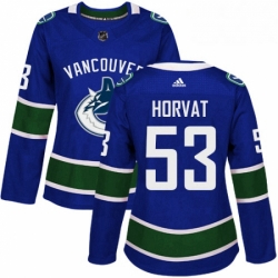 Womens Adidas Vancouver Canucks 53 Bo Horvat Premier Blue Home NHL Jersey 