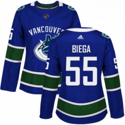 Womens Adidas Vancouver Canucks 55 Alex Biega Authentic Blue Home NHL Jersey 