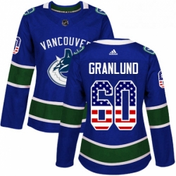 Womens Adidas Vancouver Canucks 60 Markus Granlund Authentic Blue USA Flag Fashion NHL Jersey 