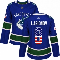 Womens Adidas Vancouver Canucks 8 Igor Larionov Authentic Blue USA Flag Fashion NHL Jersey 