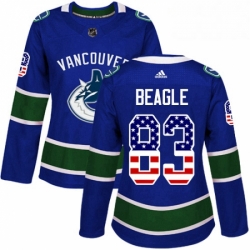 Womens Adidas Vancouver Canucks 83 Jay Beagle Authentic Blue USA Flag Fashion NHL Jersey 