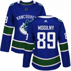 Womens Adidas Vancouver Canucks 89 Alexander Mogilny Authentic Blue Home NHL Jersey 