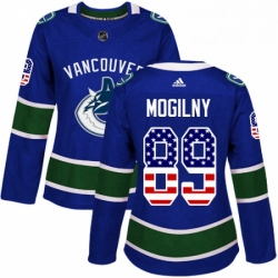 Womens Adidas Vancouver Canucks 89 Alexander Mogilny Authentic Blue USA Flag Fashion NHL Jersey 