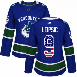 Womens Adidas Vancouver Canucks 9 Brendan Leipsic Authentic Blue USA Flag Fashion NHL Jerse