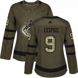Womens Adidas Vancouver Canucks 9 Brendan Leipsic Authentic Green Salute to Service NHL Jersey 