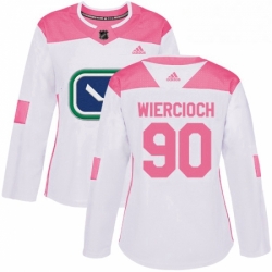 Womens Adidas Vancouver Canucks 90 Patrick Wiercioch Authentic WhitePink Fashion NHL Jersey 