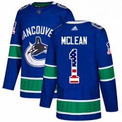 Youth Adidas Vancouver Canucks 1 Kirk Mclean Authentic Blue USA Flag Fashion NHL Jersey 