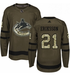 Youth Adidas Vancouver Canucks 21 Loui Eriksson Authentic Green Salute to Service NHL Jersey 
