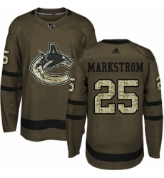 Youth Adidas Vancouver Canucks 25 Jacob Markstrom Authentic Green Salute to Service NHL Jersey 