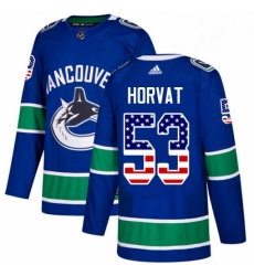 Youth Adidas Vancouver Canucks 53 Bo Horvat Authentic Blue USA Flag Fashion NHL Jersey 