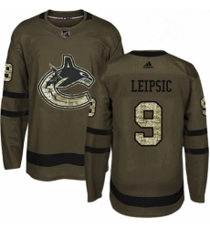 Youth Adidas Vancouver Canucks 9 Brendan Leipsic Premier Green Salute to Service NHL Jersey 
