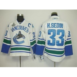 KIDS Vancouver Canucks 33 H.SEDIN WHITE 2011 Stanley Cup JERSEY