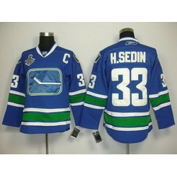 KIDS Vancouver Canucks 33 H.Sedin Blue Jersey 3rd C patch 2011 Stanley Cup