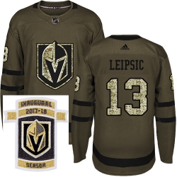 Adidas Golden Knights #13 Brendan Leipsic Green Salute to Service Stitched NHL Inaugural Season Patch Jersey