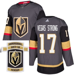 Adidas Golden Knights #17 Vegas Strong Grey Home Authentic Stitched NHL Inaugural Season Patch Jersey