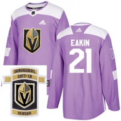 Adidas Golden Knights #21 Cody Eakin Purple Authentic Fights Cancer Stitched NHL Inaugural Season Patch Jersey