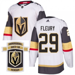 Adidas Golden Knights #29 Marc Andre Fleury White Road Authentic Stitched NHL Inaugural Season Patch Jersey