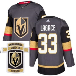Adidas Golden Knights #33 Maxime Lagace Grey Home Authentic Stitched NHL Inaugural Season Patch Jersey