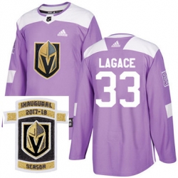 Adidas Golden Knights #33 Maxime Lagace Purple Authentic Fights Cancer Stitched NHL Inaugural Season Patch Jersey