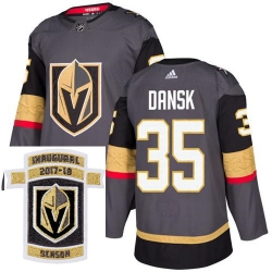 Adidas Golden Knights #35 Oscar Dansk Grey Home Authentic Stitched NHL Inaugural Season Patch Jersey