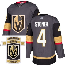 Adidas Golden Knights #4 Clayton Stoner Grey Home Authentic Stitched NHL Inaugural Season Patch Jersey