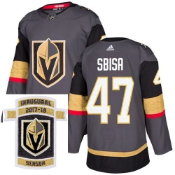 Adidas Golden Knights #47 Luca Sbisa Grey Home Authentic Stitched NHL Inaugural Season Patch Jersey