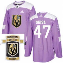 Adidas Golden Knights #47 Luca Sbisa Purple Authentic Fights Cancer Stitched NHL Inaugural Season Patch Jersey