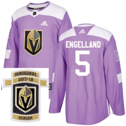 Adidas Golden Knights #5 Deryk Engelland Purple Authentic Fights Cancer Stitched NHL Inaugural Season Patch Jersey